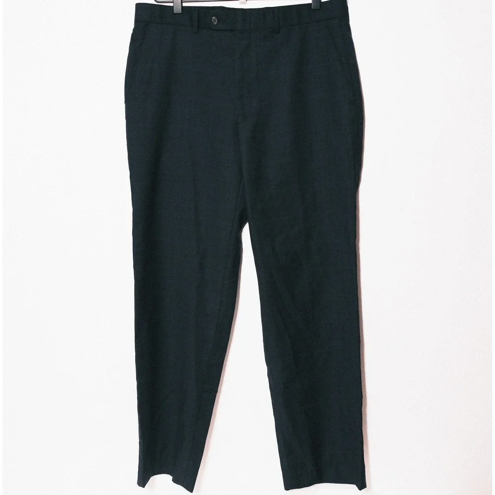 Lauren Ralph Lauren Mens Gray  Blue Plaid Wool Straight Leg Slacks